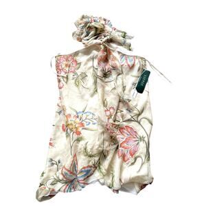VINTAGE LAUREN RALPH LAUREN, HALTER, SIZE L, YELLOW FLORAL